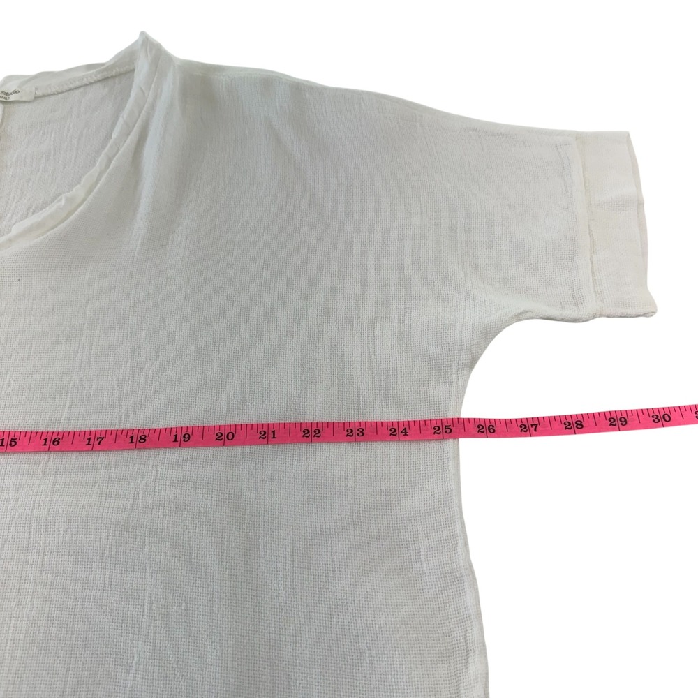 Catwalk Studio White Linen Cotton V-Neck Top Textured Boxy Lagenlook,‎ OS - Picture 4 of 7